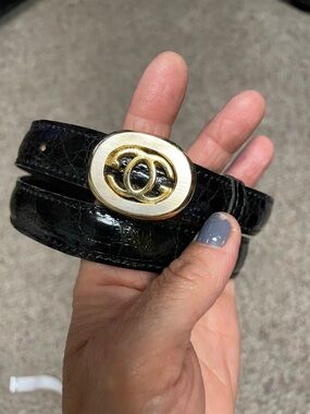 Vintage 100% real crocodile skin Leather Belt with GG buckle